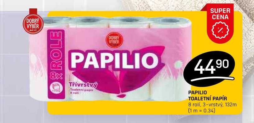 PAPILIO TOALETNÍ PAPÍR 8 rolí, 3-vrstvý, 132m