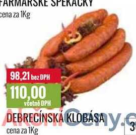 DEBRECÍNSKÁ KLOBÁSA cena za 1Kg 