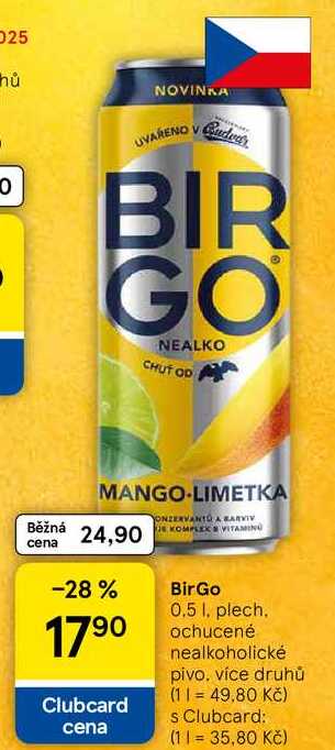 BirGo, 0.5 l, plech, ochucené nealkoholické pivo, více druhů 