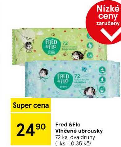 Fred & Flo Vlhčené ubrousky, 72 ks, dva druhy  