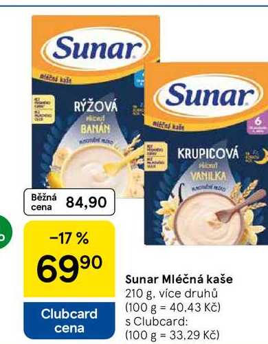 Sunar Mléčná kaše, 210 g, více druhů 