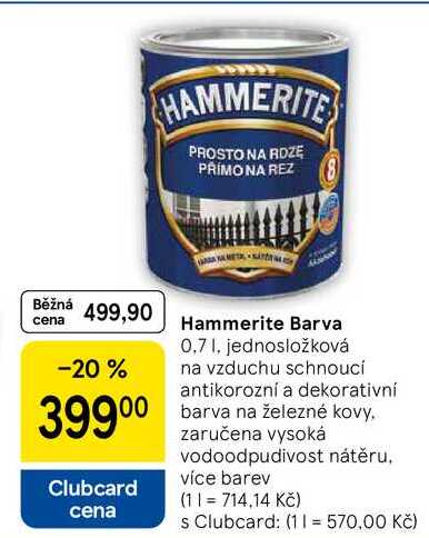 Hammerite Barva, 0,7 l, jednosložková na vzduchu schnoucí antikorozní a dekorativní barva na železné kovy, zaručena vysoká vodoodpudivost nátěru