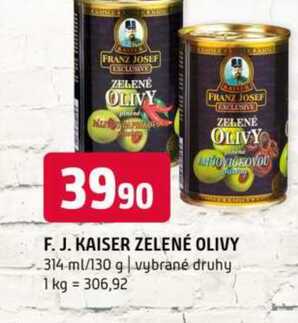 F. J. kaiser zelené olivy 314 ml/130 g vybrané druhy