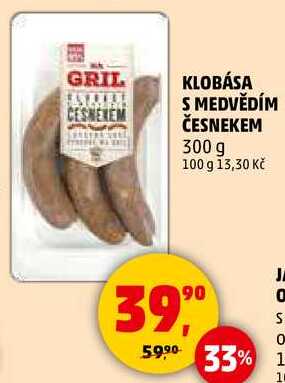 KLOBÁSA S MEDVĚDÍM ČESNEKEM, 300 g 