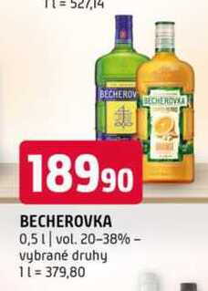 Becherovka 0,5l vol. 20-38% vybrané druhy 