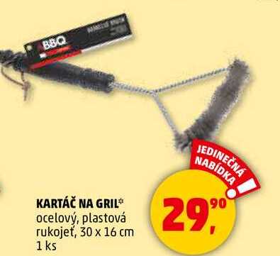 KARTÁČ NA GRIL ocelový, plastová rukojeť, 30 x 16 cm, 1 ks