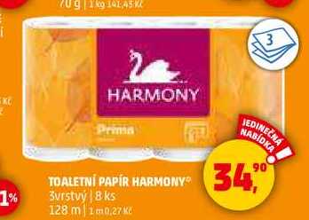 TOALETNÍ PAPÍR HARMONY 3vrstvý, 8 ks