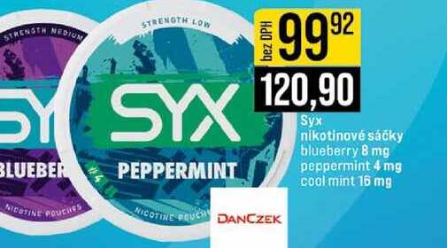 Syx nikotinové sáčky blueberry 8 mg peppermint 4 mg cool mint 16 mg 