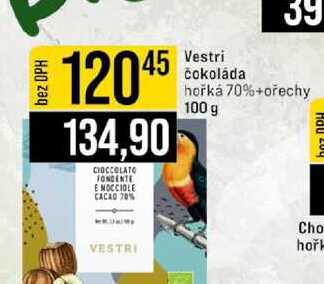 Vestri čokoláda 39 hořká 70%+ořechy 100 g 