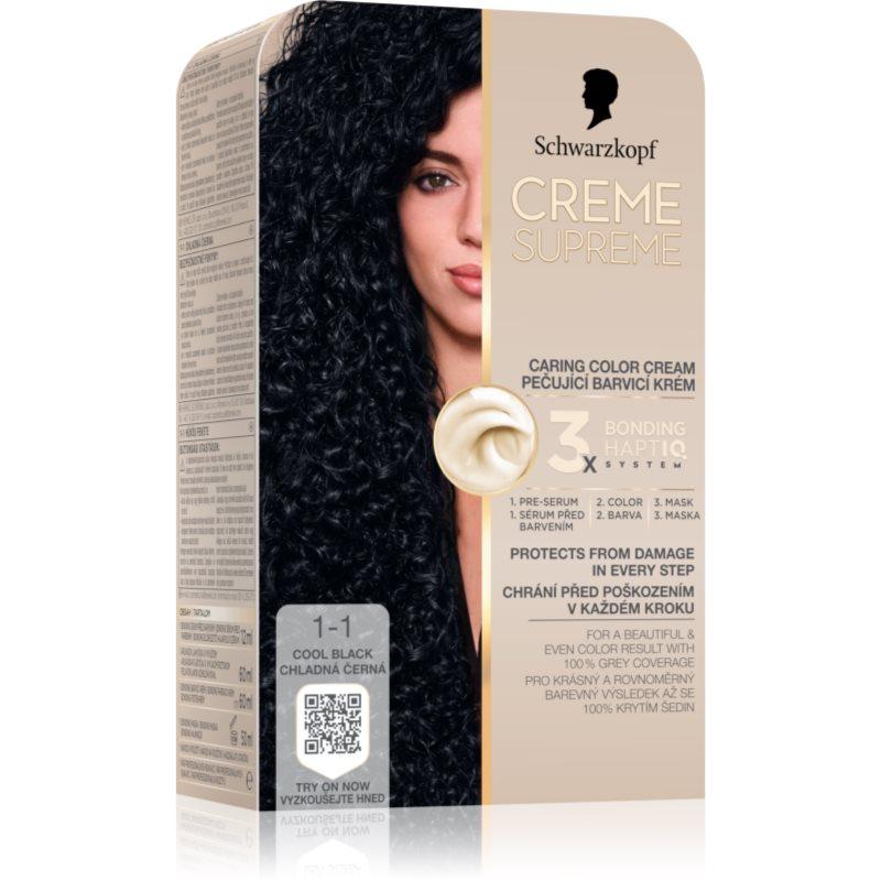 Schwarzkopf Creme Supreme permanentní barva na vlasy odstín 1-1 Chladná černá 60 ml