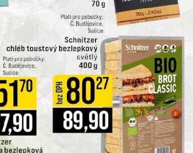 Schnitzer chléb toustový bezlepkový světlý 400 g 