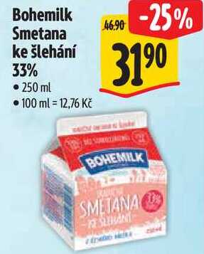 Bohemilk Smetana ke šlehání 33%, 250 ml