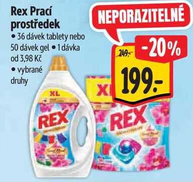 Rex Prací prostředek, 36 dávek tablety nebo 50 dávek gel 