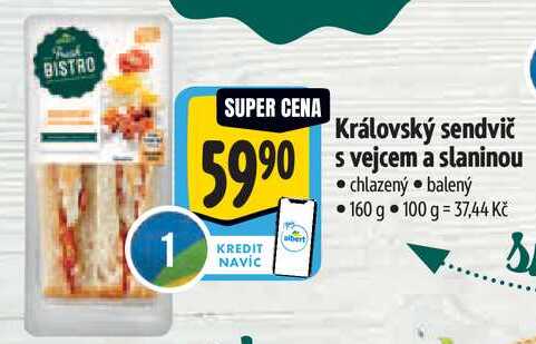 Královský sendvič s vejcem a slaninou, 160 g