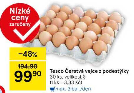 Tesco Čerstvá vejce z podestýlky, 30 ks, velikost S 