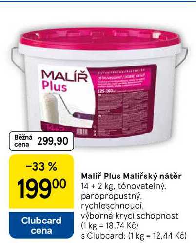 Malíř Plus Malířský nátěr, 14+2 kg, tónovatelný, paropropustný, rychleschnoucí, výborná krycí schopnost 