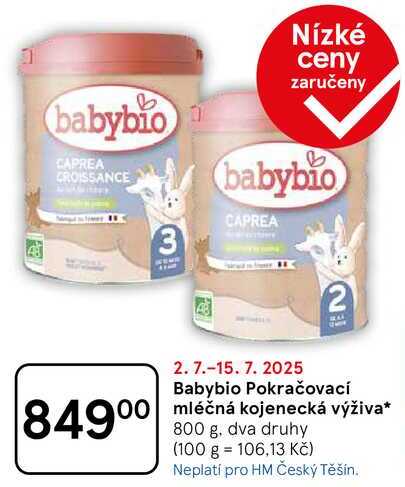 Babybio Pokračovací mléčná kojenecká výživa, 800 g