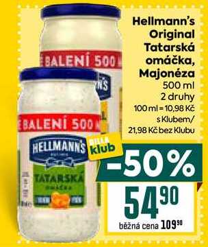 Hellmann's Original Tatarská BALENÍ 500 omáčka, Majonéza 500 ml 