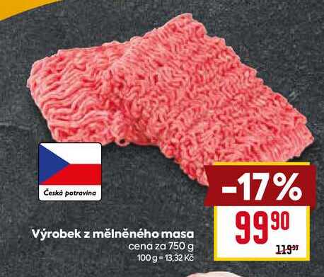Výrobek z mělněného masa cena za 750 g