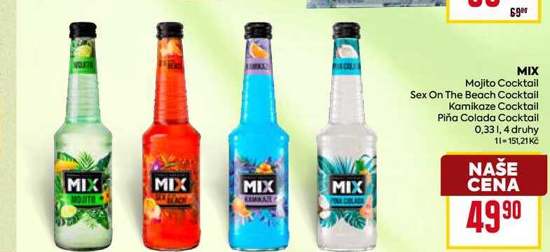 MIX Mojito Cocktail Sex On The Beach Cocktail Kamikaze Cocktail Piña Colada Cocktail 0,33 l