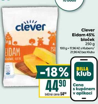 Clever Eidam 45% bloček 250 g