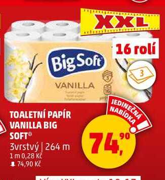 TOALETNÍ PAPÍR VANILLA BIG SOFT, 3vrstvý, 16 rolí