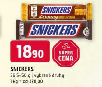 Snickers 36,5-50 g vybrané druhy 