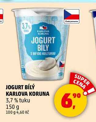 JOGURT BÍLÝ KARLOVA KORUNA 3,7% tuku, 150 g 