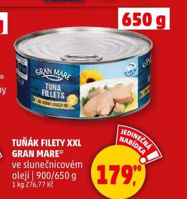 TUŇÁK FILETY XXL GRAN MARE ve slunečnicovém oleji, 900/650 g 