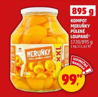 KOMPOT MERUŇKY PŮLENÉ LOUPANÉ, 1720/895 g  