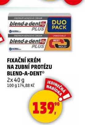 FIXAČNÍ KRÉM NA ZUBNÍ PROTÉZU BLEND-A-DENT, 2x 40 g 