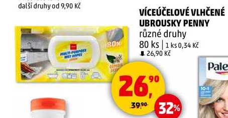 VÍCEÚČELOVÉ VLHČENÉ UBROUSKY PENNY různé druhy, 80 ks 