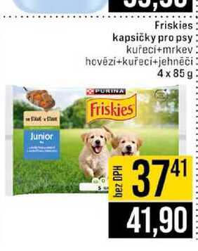 Friskies kapsičky pro psy kuřeci+mrkev hovēzi+kuřecí+jehněči 4 x 85 g 