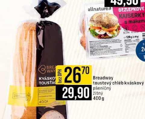 Breadway toustový chléb kváskový pšeničný žitný 400 g 