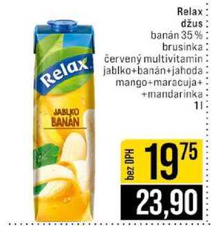 Relax džus banán 35% Relax červený multivitamin brusinka jablko+banán+jahoda mango+maracuja +mandarinka 1l
