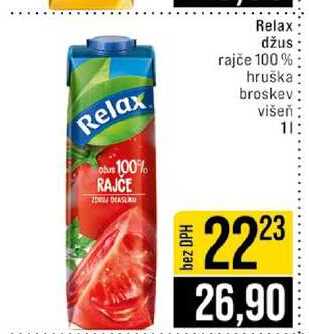 Relax džus rajče 100 % hruška broskev višeň 1l