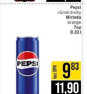 Pepsi různé druhy Mirinda orange 7up 0.33l