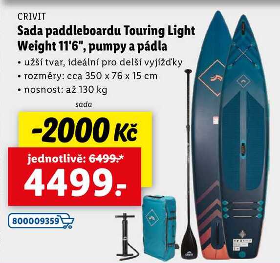 Sada paddleboardu Touring Light Weight 11'6", pumpy a pádla