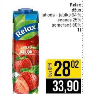Relax džus jahoda + jablko 34% ananas 25% pomeranč 50% 1l