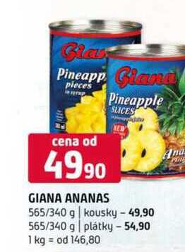 Giana ananas 565/340 g kousky 565/340 g plátky 