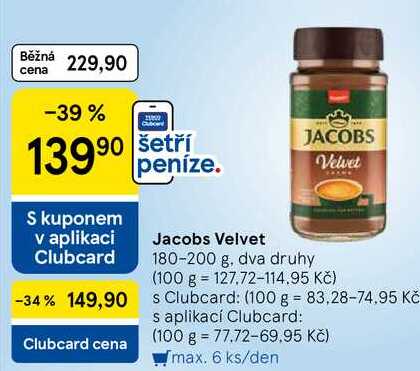 Jacobs Velvet, 180-200 g, dva druhy  
