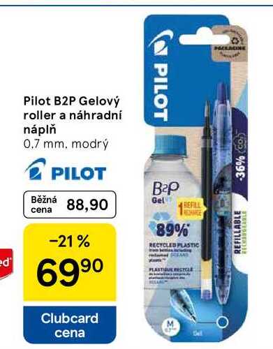 Pilot B2P Gelový roller a náhradní náplň, 0.7 mm, modrý