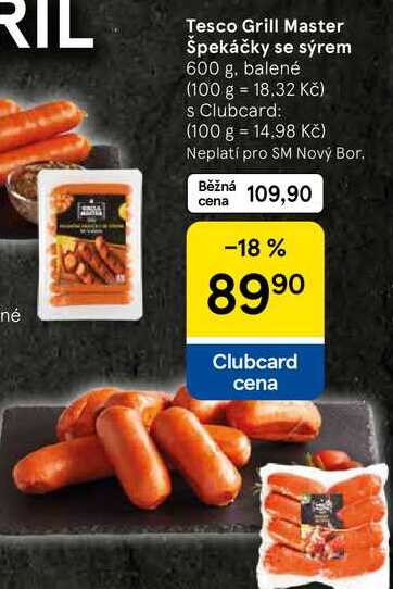 Tesco Grill Master Špekáčky se sýrem, 600 g 