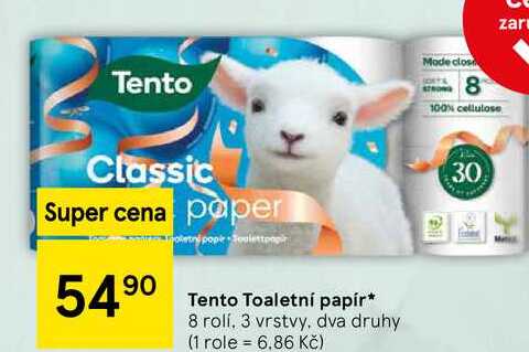 Tento Toaletní papír, 8 rolí. 3 vrstvy, dva druhy 