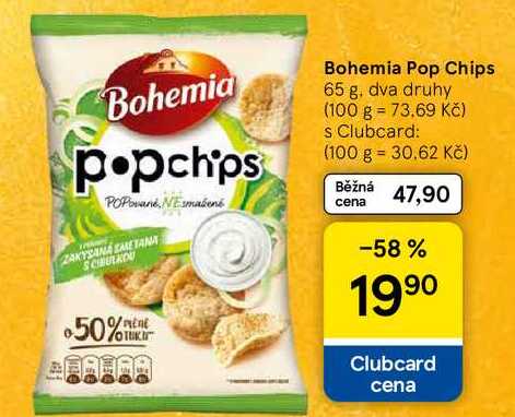 Bohemia Pop Chips, 65 g. dva druhy 
