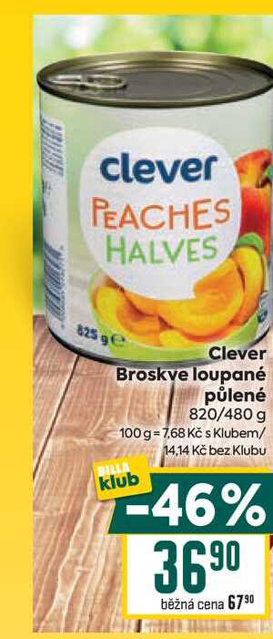 Clever Broskve loupané půlené 820/480 g
