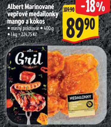 Albert Marinované vepřové medailonky mango a kokos, 400 g