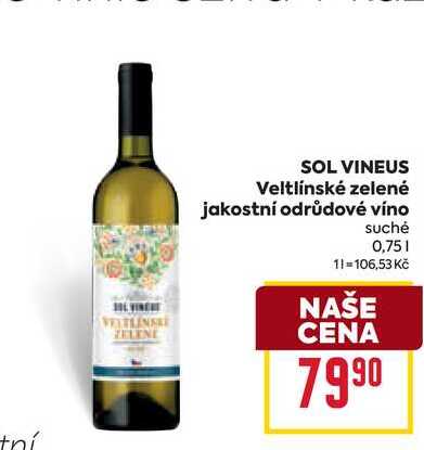 SOL VINEUS Veltlínské zelené jakostní odrůdové víno suché 0,75l