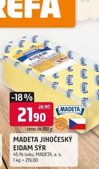 MADETA JIHOČESKÝ EIDAM SÝR 45% tuku, 100 g