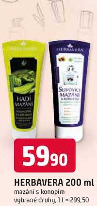 HERBAVERA 200 ml mazání s konopím vybrané druhy